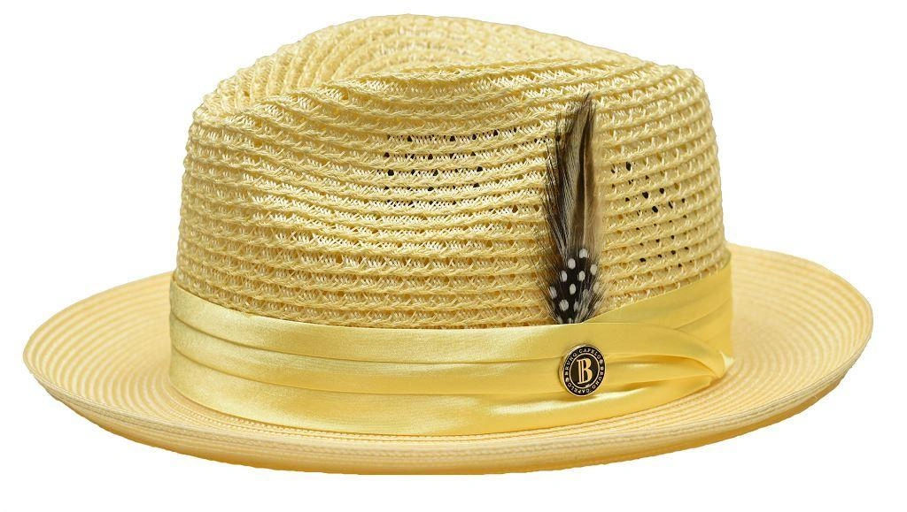 Żółty kapelusz Fedora pleciony ze słomy - idealny na lato! Stylowy i przewiewny, poczuj słońce!