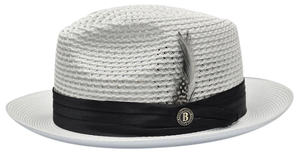 Piękny fedora z białym łączeniem i czarnym sznurkiem - stylowy kapelusz na lato!